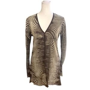 PETIT POIS Viviana G‎ Sheer Animal Print Button Up Tunic Top Blouse Brown Size M